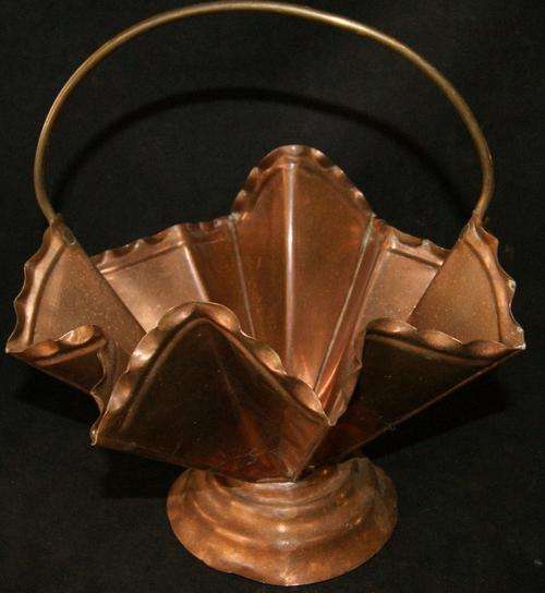 Large Folded Fluted Copper Flower Basket