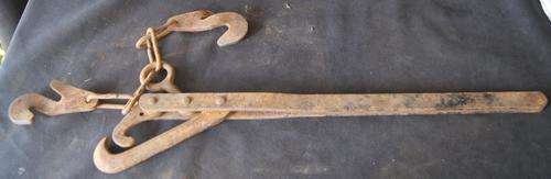 Vintage Cast Iron Lever Chain Fence Stretcher Tool + Chain