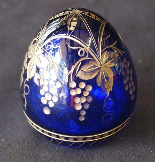 Vintage Faberge Modern Cobalt Blue Glass Crystal Egg Paper Weight