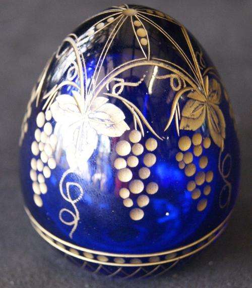 Vintage Faberge Cobalt Blue Glass Crystal Egg Paper Weight