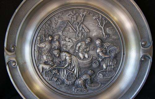 Vintage Decorative German Pewter Plate SKS Zinn 95%
