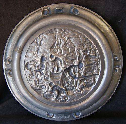 Vintage Decorative German Pewter Plate SKS Zinn 95%