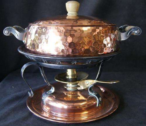 Vintage Large Copper and Brass Fondue Pot with Burner