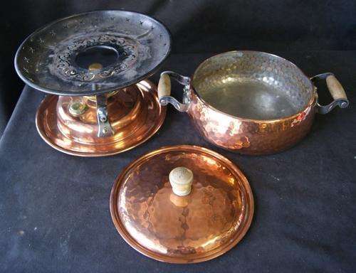 Vintage Stockli Netstal Copper and Brass Fondue Pot with Burner - Swiss Made