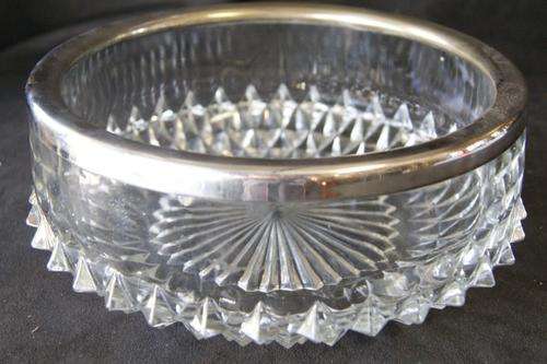 Vintage EPNS Silver Plate Rimmed Cut Glass Serving Bowl