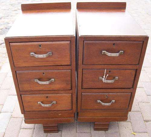 Vintage Deco Teak 3 Drawer Pair of Pedestals
