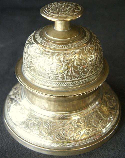 Vintage Brass Floral Etched Claw Bell with Matching Stand