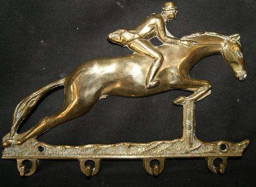 Vintage Solid Brass Racing Horse 4 key Holder