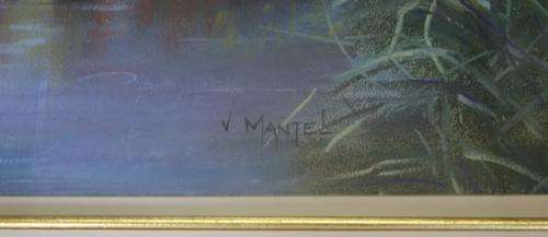 Original Large Mantel Pastel Landscape Picture in Metallic Frame