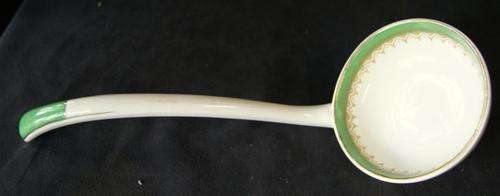 Vintage Ceramic Large Green, White and Gold Ladle Spoon