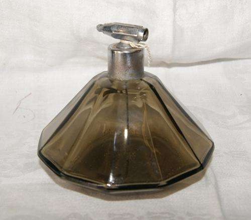 Beautiful British Art Deco Smokey Glass Perfume Atomizer