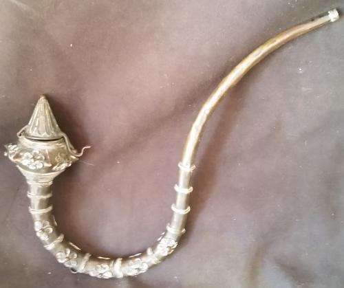 Antique Copper Asian Handmade Lidded Smoking Pipe