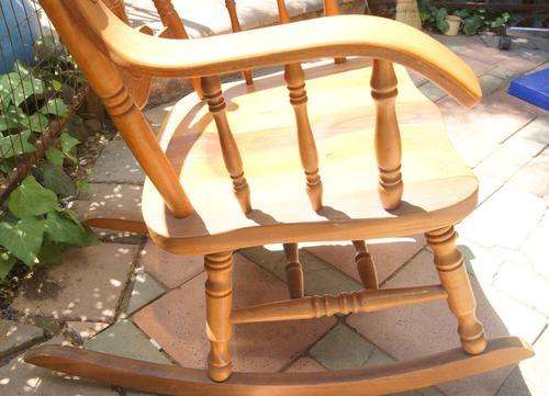 Vintage Oak Rocking Chair - Hand carved Back Design
