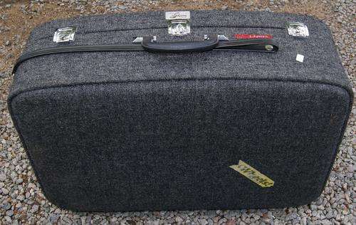 Vintage 1960's Skyway Grey Tweed Rolling Suitcase - Made In USA