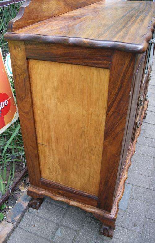 Vintage Teak Linen Fold Ball and Claw Display Cabinet
