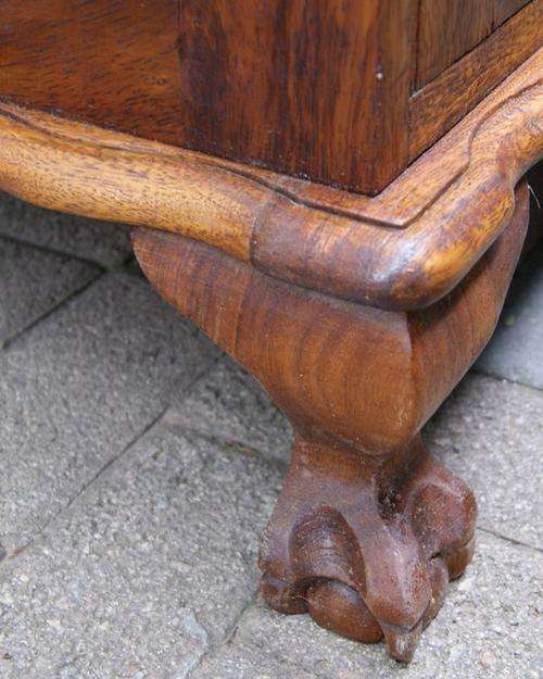Vintage Teak Linen Fold Ball and Claw Display Cabinet
