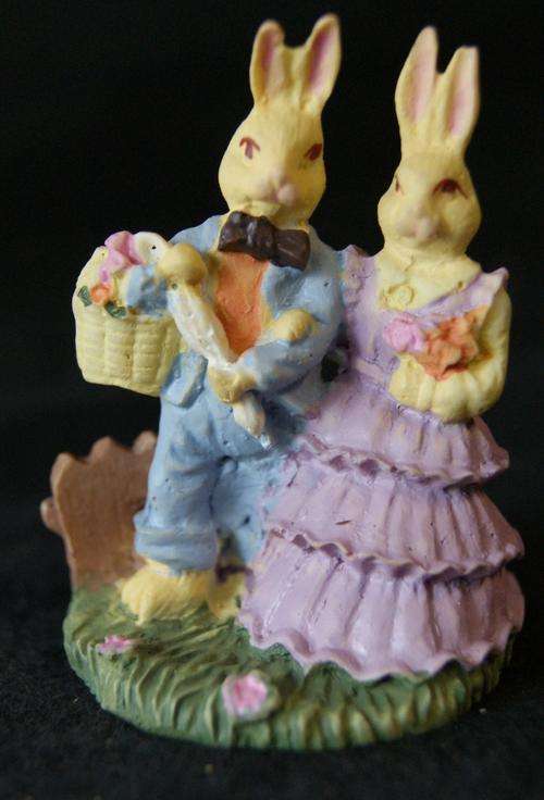 Vintage Ceramic Hand Painted Ornamental Pair of Rabbits