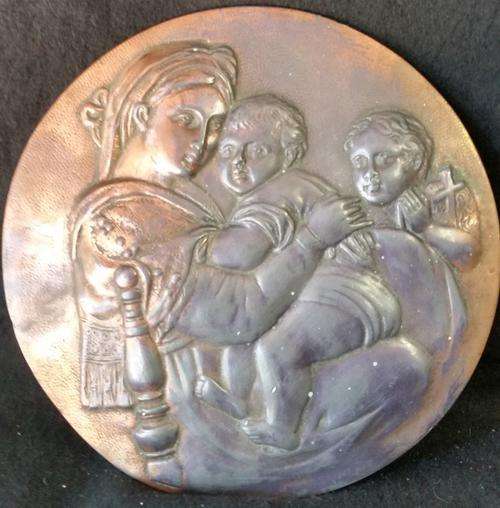 Vintage Bronze Mother Mary with Child Hanging Ornament