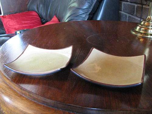 2 SMALL SQUARE SERVING PLATES..INTERESTING SHAPE