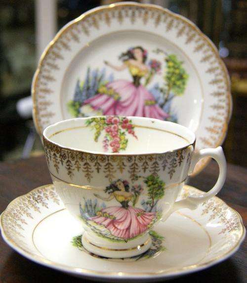 Vintage DuBarry Dainty Miss Bone China 22K Gold Rim Teacup Trio