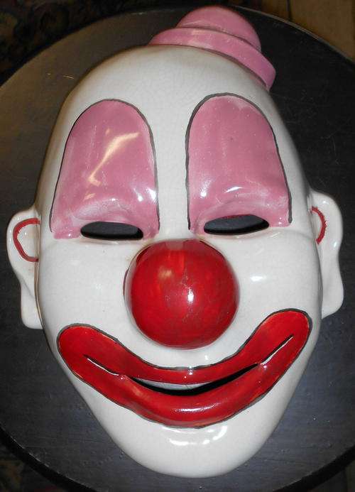Vintage 70's Ceramic Pottery Glazed Large Clown Face Wall Hanging Mask