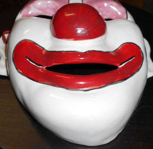 Vintage 70's Ceramic Pottery Glazed Large Clown Face Wall Hanging Mask