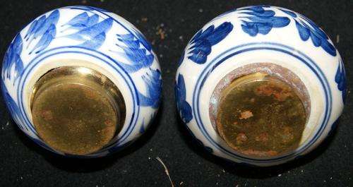 Vintage Porcelain Ceramic and Brass Salt and Pepper Set