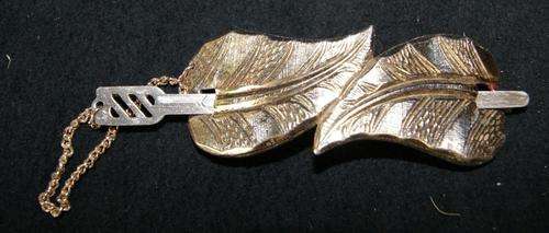 Vintage West German Pressed Leaves Tin Hair Clip Pin