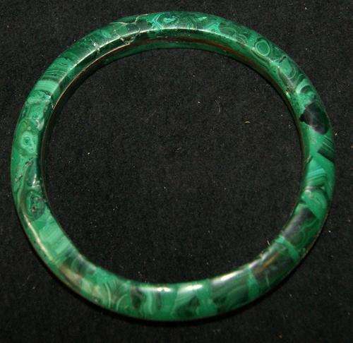 Vintage Malachite Stone and Brass Bangle Bracelet