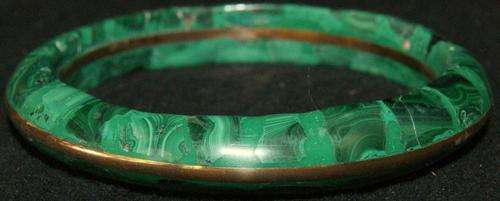 Vintage Malachite Stone and Brass Bangle Bracelet