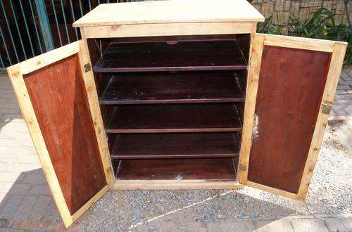 Vintage Solid Pine Wood Double Door Cabinet with Lid
