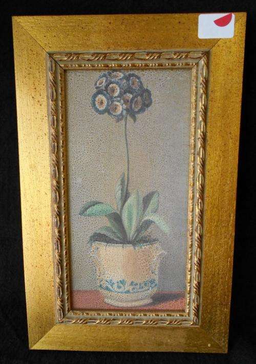 Vintage Glazed Potted Plant Acrylic Painting with Gold Frame