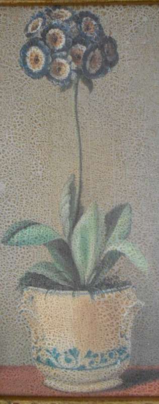 Vintage Glazed Potted Plant Acrylic Painting with Gold Frame