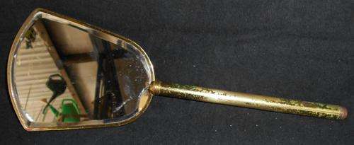 Vintage Brass Handled and Embroidered Vanity Mirror