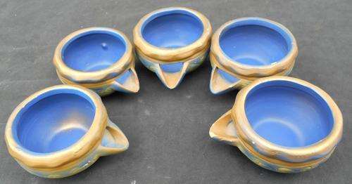 Vintage Hand Made Pottery Blue and Gold Bowls