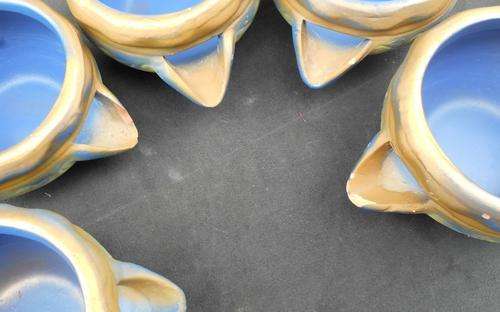 Vintage Hand Made Pottery Blue and Gold Bowls