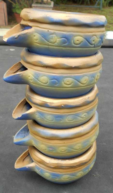 Vintage Hand Made Pottery Blue and Gold Bowls