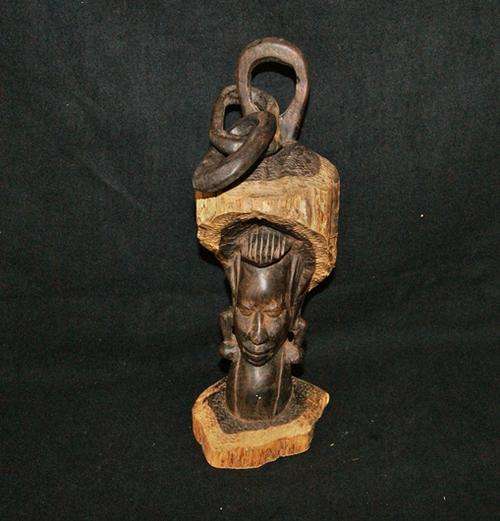 STUNNING OLD AFRICAN CARVED FEMALE FACE - WITH HANDCARVED CHAIN @@@ LOW START