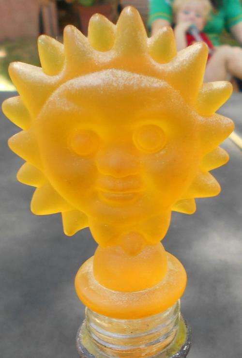 Lovely Painted Wine Bottle with Sun Flower Glass Stopper