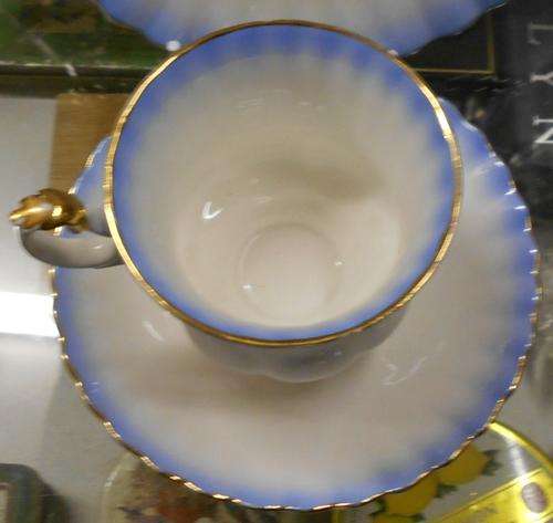 Vintage Royal Albert Rainbow Scalloped Blue Demitasse Cup, Saucer and Plate Trio