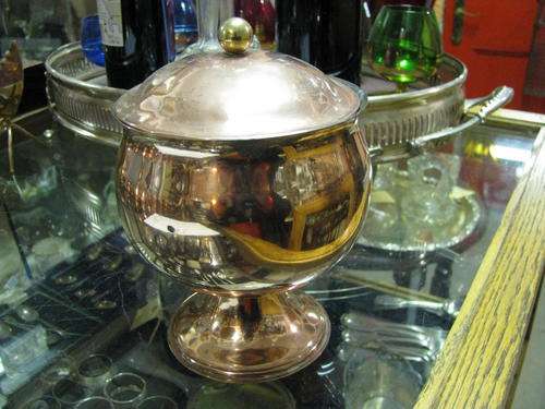 &@$  COPPER BOWL ON PLINTH WITH LID &@$