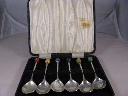 WOW+*+*+ WHAT A FIND!!! HARLEQUIN SET OF 6 COFFEE BEAN TEASPOONS @@@CRAZY R1 START