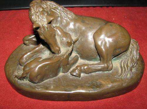 INVESTMENT PIECE+*+*+ M.W. PIERCE BRONZE OF A NURSING MOTHER HORSE@@@CRAZY R1 START