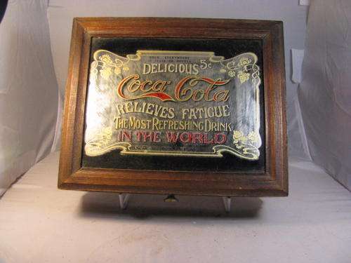 A STUNNING VINTAGE  WOOD & GLASS  "COCA COLA" BOX WITH EMBOSSED WRITING