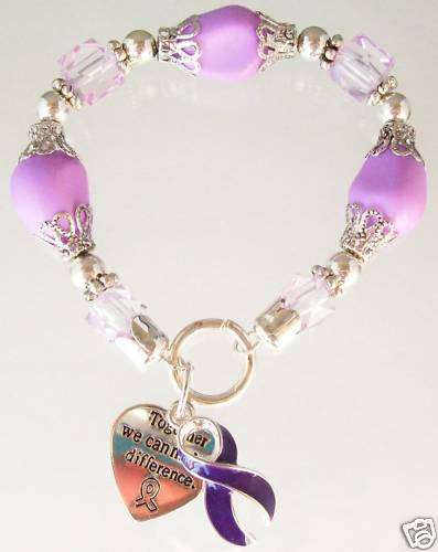 RELAY FOR LIFE CANCER PURPLE RIBBON CHARM BRACELET