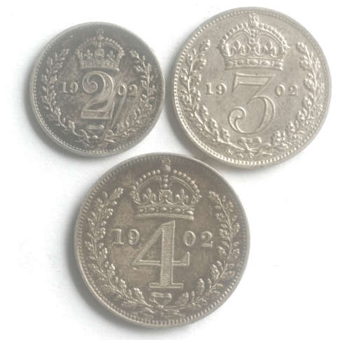 Edward VII 1902 Set.Silver. 2 pence, 3 pence and 4 pence