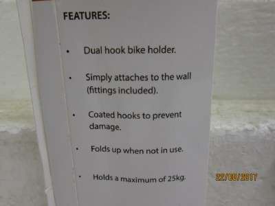 BICYCLE FOLDING WALL BRACKET (NEW)  (Reduced to clear) - LOT 541P