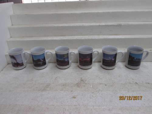 SAR COFFEE CUPS x6 (ALL WITH STEAM LOCO PICTURES) - LOT 442Q