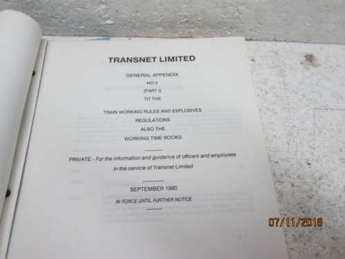 SAR TRANSNET LTD. TRAIN WORKING RULES AND EXPLOSIVES REGULATIONS BOOK - LOT 840U