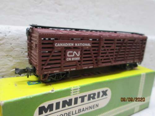 N SCALE: MINITRIX :CN CATTLE CAR - BOXED